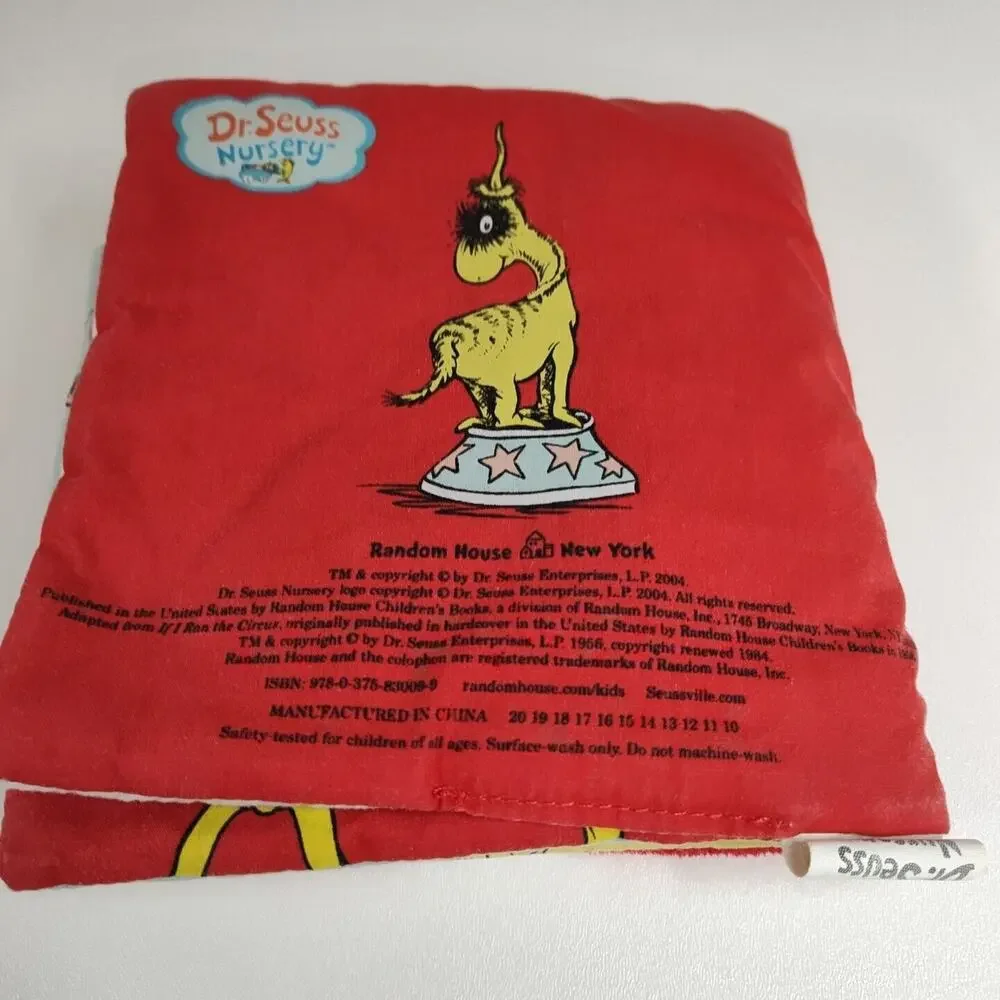 Random House 2004 Dr Seuss Circus McGurkus Plush Rattle Book Baby Toddler Toy 7”
